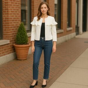 Lightweight Ruffle Jacket Ivory Zip Up